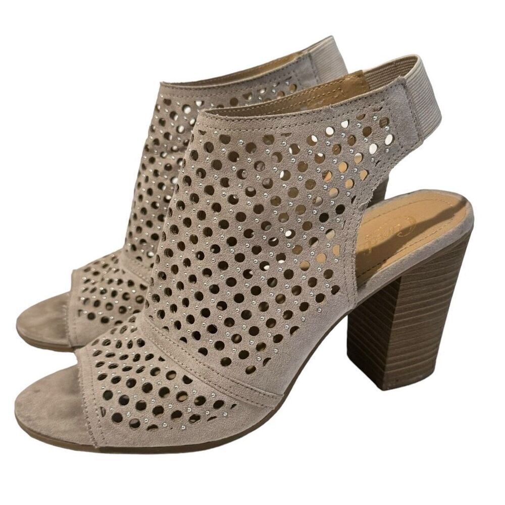 Candie’s Chickpea Open Toe Block Heel Boot Studded Cut Out Women’s Size 8.5